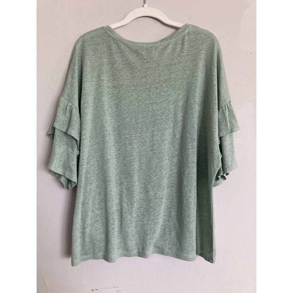 Joan Vass New York 100% Linen Ruffle Sleeve Blouse LARGE Mint Sage Green - Picture 6 of 6
